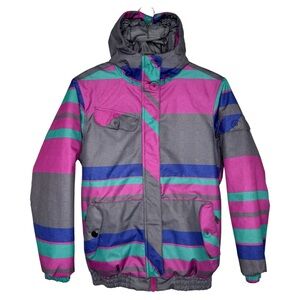 Firefly Women's Aqua Base Elite Striped Hooded Snow Jacket Ski Coat Size Large